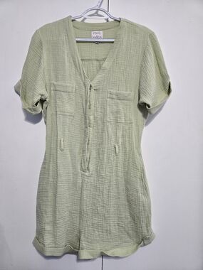 Koko + Mason Sage Green Cotton Gauze Romper Size L Missing‎ Belt